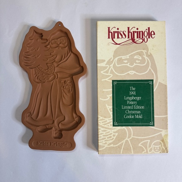 Longaberger Pottery Vintage Christmas Cookie Molds St Nick Kriss Kringle Set - Picture 14 of 14